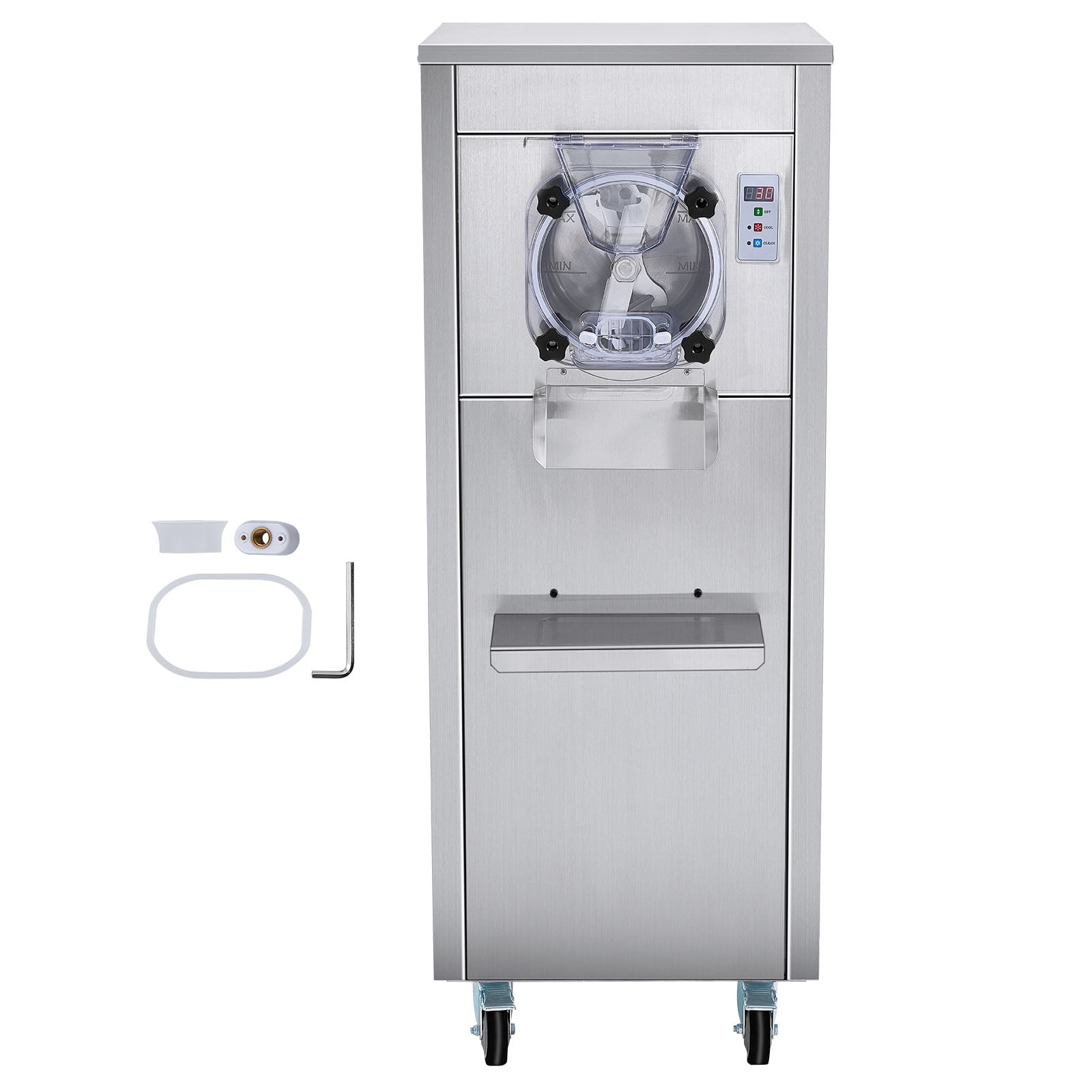 KFFKFF Commercial Ice Cream Maker, 18L/Hour Capacity, 1780W Power, Single Flavor, Mobile Design with Wheels, 6L Stainless Steel Tank, LED Control Panel, Auto Cleaning & Pre-Cooling Features