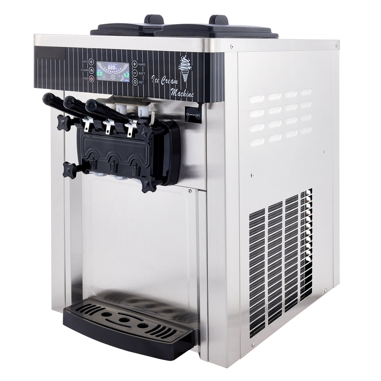 KFFKFF Commercial Ice Cream Maker 5.3 to 7.4 gph Soft Ice Cream with LED Display Self-Cleaning 3 Flavors Great for Restaurant Snack Bars, 2200-Watt, Silver