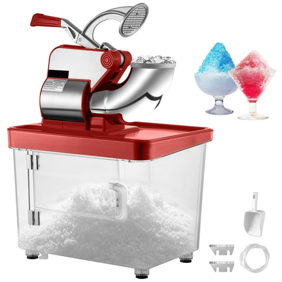 KFFKFF Commercial Ice Crusher 440 pounds/h. Electric Snow Cone Machine ETL 300W Double Blades, Stainless Steel RED