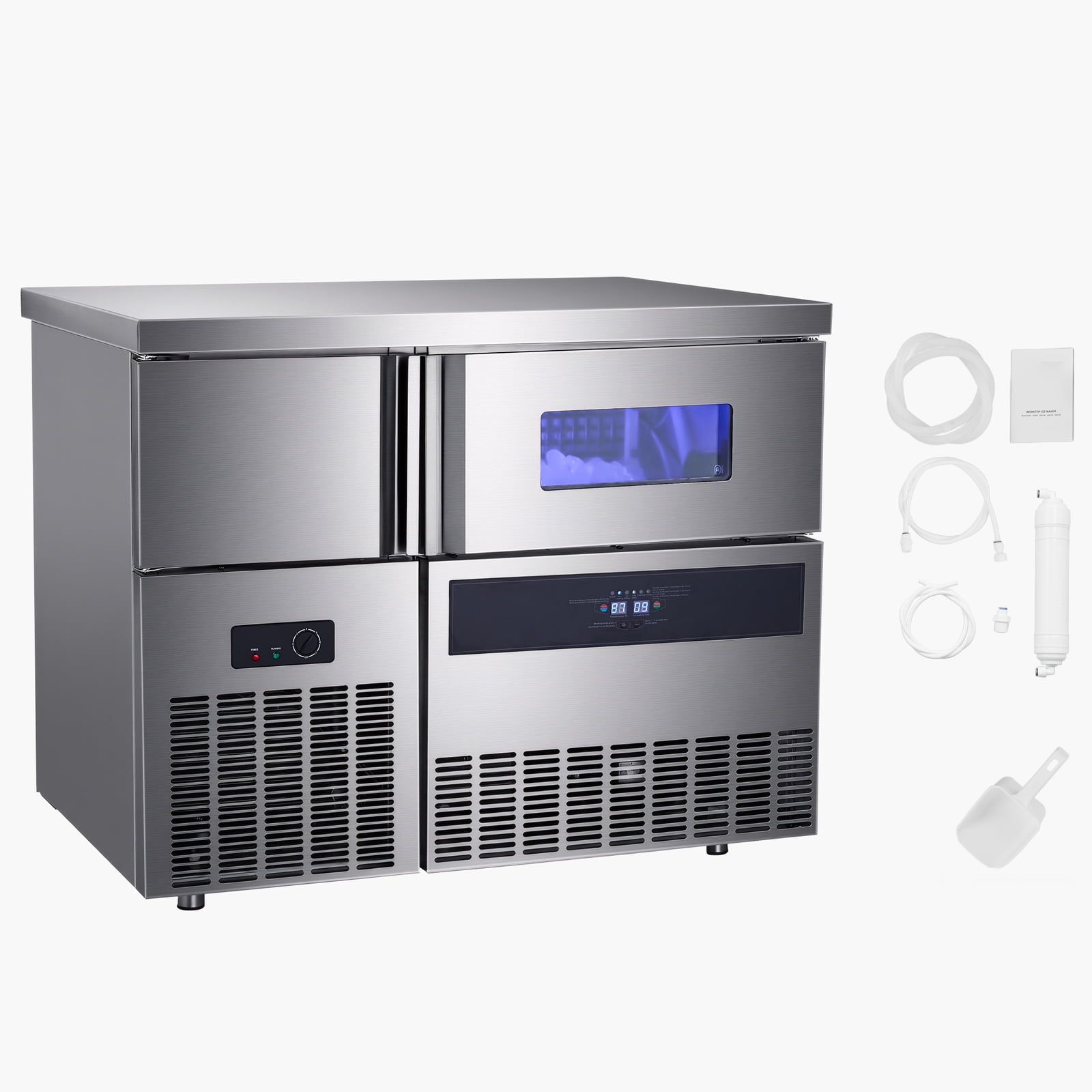 KFFKFF Commercial Ice Maker Machine, 330 lbs/24H Stainless Steel Ice Machine with Countertop, 88 lbs Storage & 144 Cubes per Cycle, Self-Cleaning Freestanding Ice Maker for Home, Bar, Office