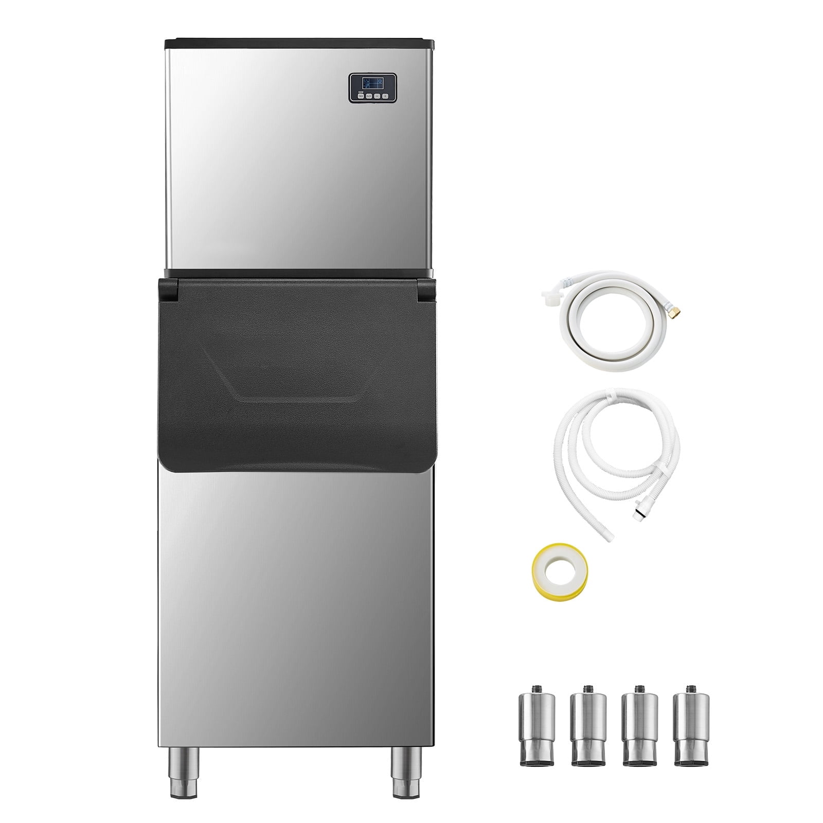 KFFKFF 360LBS/24H Commercial Ice Maker Machine with 300LBS Large Storage Bin Freestanding/Built-In, Stainless Steel Clear Ice Cube Maker LCD Panel