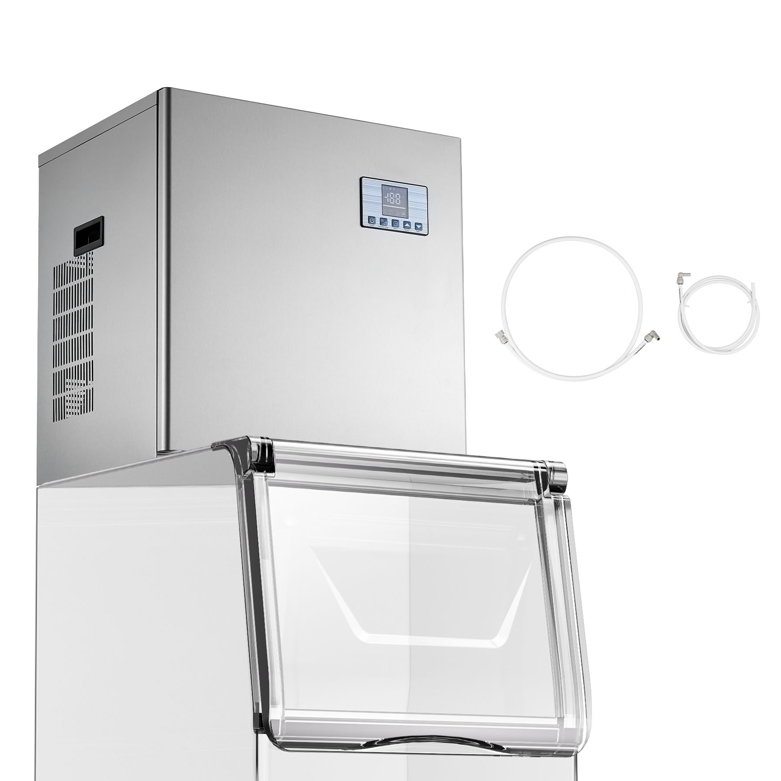 KFFKFF Commercial Ice Maker Machine - Produces 400 Lbs/Day, Stainless Steel Build with Programmable Ice-Making, Self-Cleaning Function, Adjustable Ice Thickness, Perfect for Restaurants, Bars, Cafes