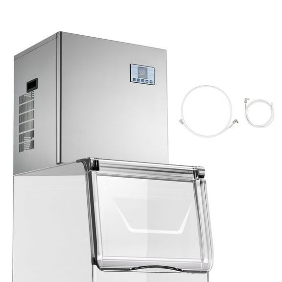 KFFKFF Commercial Ice Maker Machine - Produces 400 Lbs/Day, Stainless Steel Build with Programmable Ice-Making, Self-Cleaning Function, Adjustable Ice Thickness, Perfect for Restaurants, Bars, Cafes