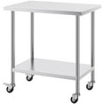 thumbnail image 1 of KFFKFF Commercial Kitchen Worktable, 24"x36"x38" Stainless Steel Work Benches, Durable Metal Worktable with 4 Casters, 3 Adjustable Height for Food Preparation in Restaurants, 1 of 8