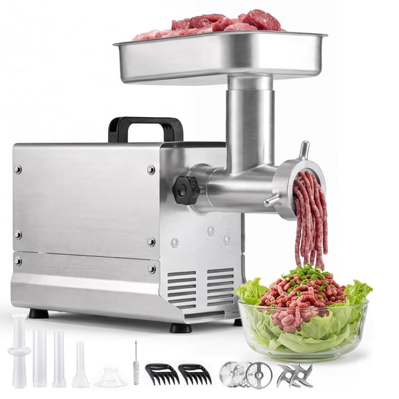 KFFKFF Commercial Meat Grinder, 11 Lbs/Min Capacity, #12 Electric Meat Mincer with 3 Grinding Plates, 3 Sausage Tubes, 550W/0.7HP Stainless Steel Meat Processor for Home and Restaurant, ETL Certified