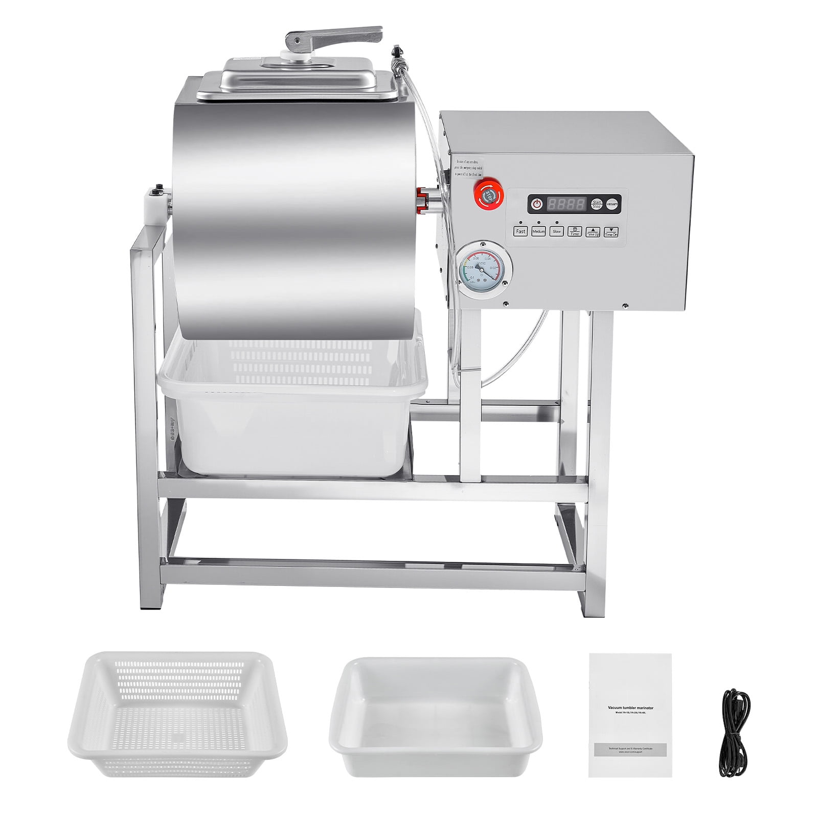 KFFKFF Commercial Meat Tumbler Marinator, 40L Vacuum Marinating Machine with Dual Rotation and Adjustable Speeds, Stainless Steel Vacuum Curing Equipment for Chicken, Pork, Fish, and Steaks