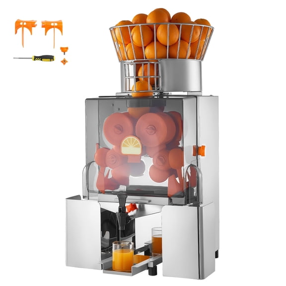 KFFKFF Commercial Orange Juicer Machine, 120W Electric Automatic Citrus Extractor, Suitable for Oranges, Lemons, and Pomegranates, Processes 20 Fruits Per Minute,Stainless Steel Design with Water Tap