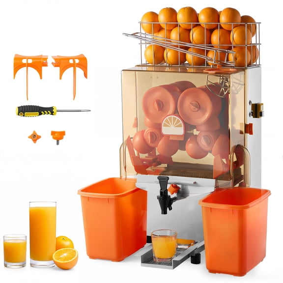 KFFKFF Commercial Orange Juicer Machine,120W Electric Citrus Juice Extractor,Stainless Steel Squeezer for 20 Fruits Per Minute, Lemon and Pomegranate Press with Water Spout and Peel Collection Bucket