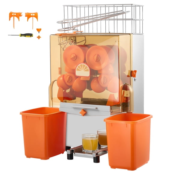 KFFKFF Commercial Orange Juicer Machine, 120W Electric Citrus Juice Extractor, Stainless Steel Squeezer for 20 Fruits per Minute, Lemon and Pomegranate Press with Peel Collection Bucket