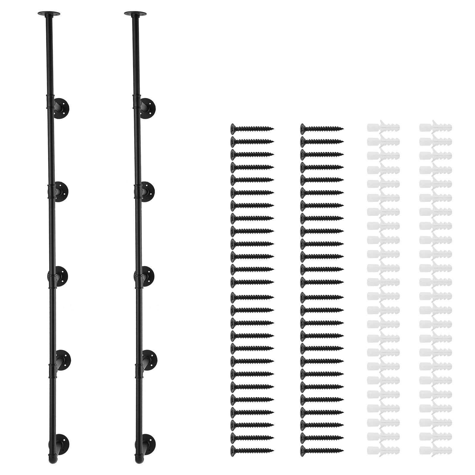 KFFKFF Commercial Pipe Rack, Dual Set of 5 Levels, Suitable for 9.84in Board Width, Wall-Attached Vintage Wooden Shelf Support, Bookcase and Storage Organizer for Kitchen, Bedroom, and Bathroom