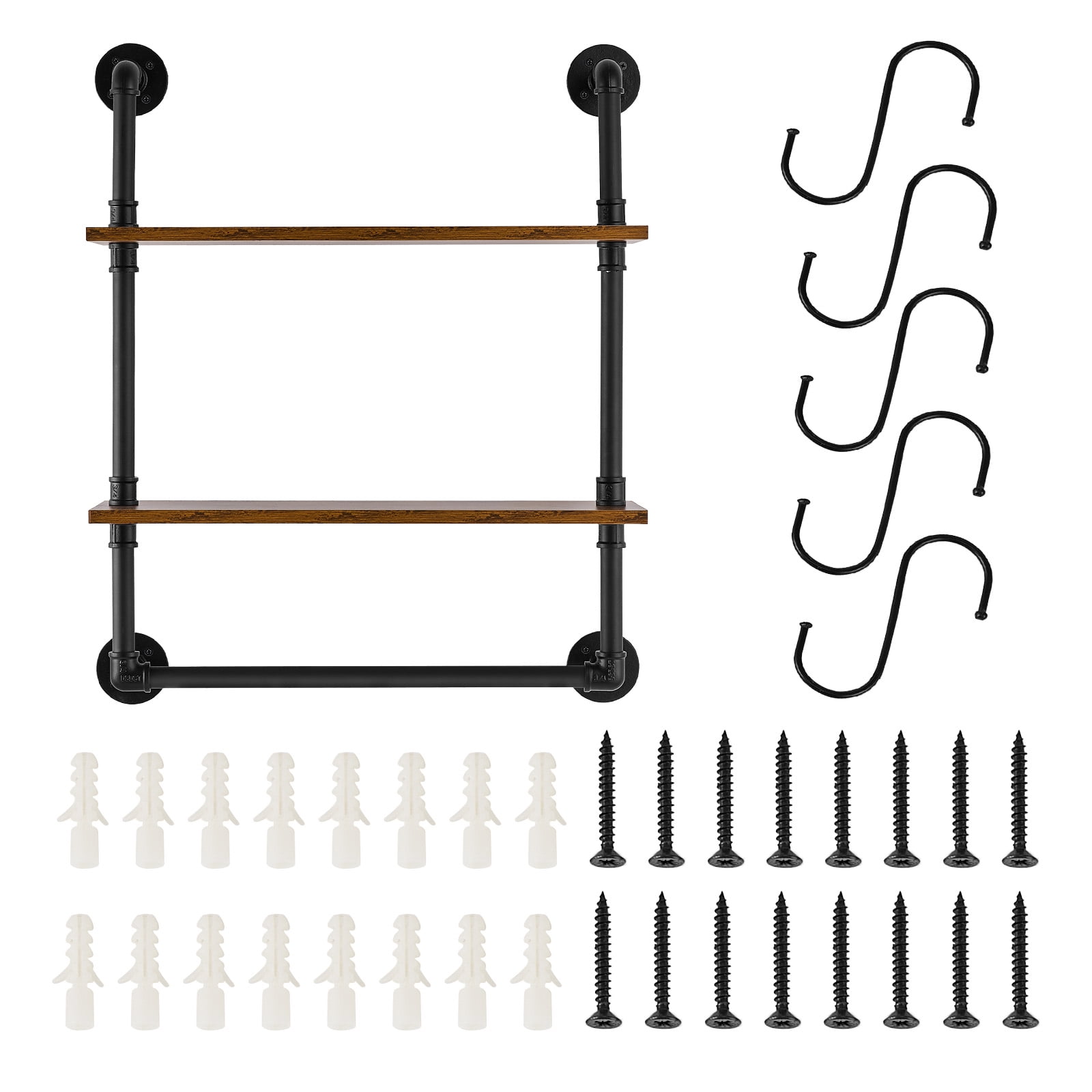 KFFKFF Commercial Pipe Shelf, Dual Layer 24x7.87in, Wall-Attachable ...