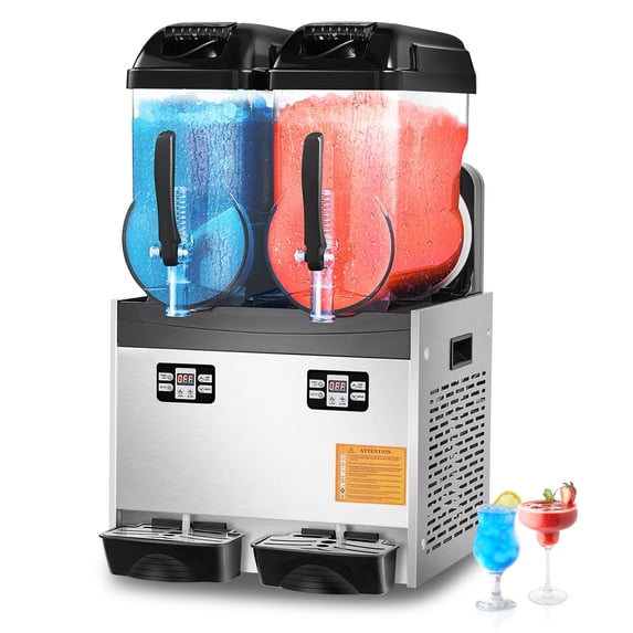KFFKFF Commercial Slushy Machine, 12Lx2Tank Slushie Machine, 96CUPS Frozen Drink Machine with Temperature Preservation, Slushy Maker Machine