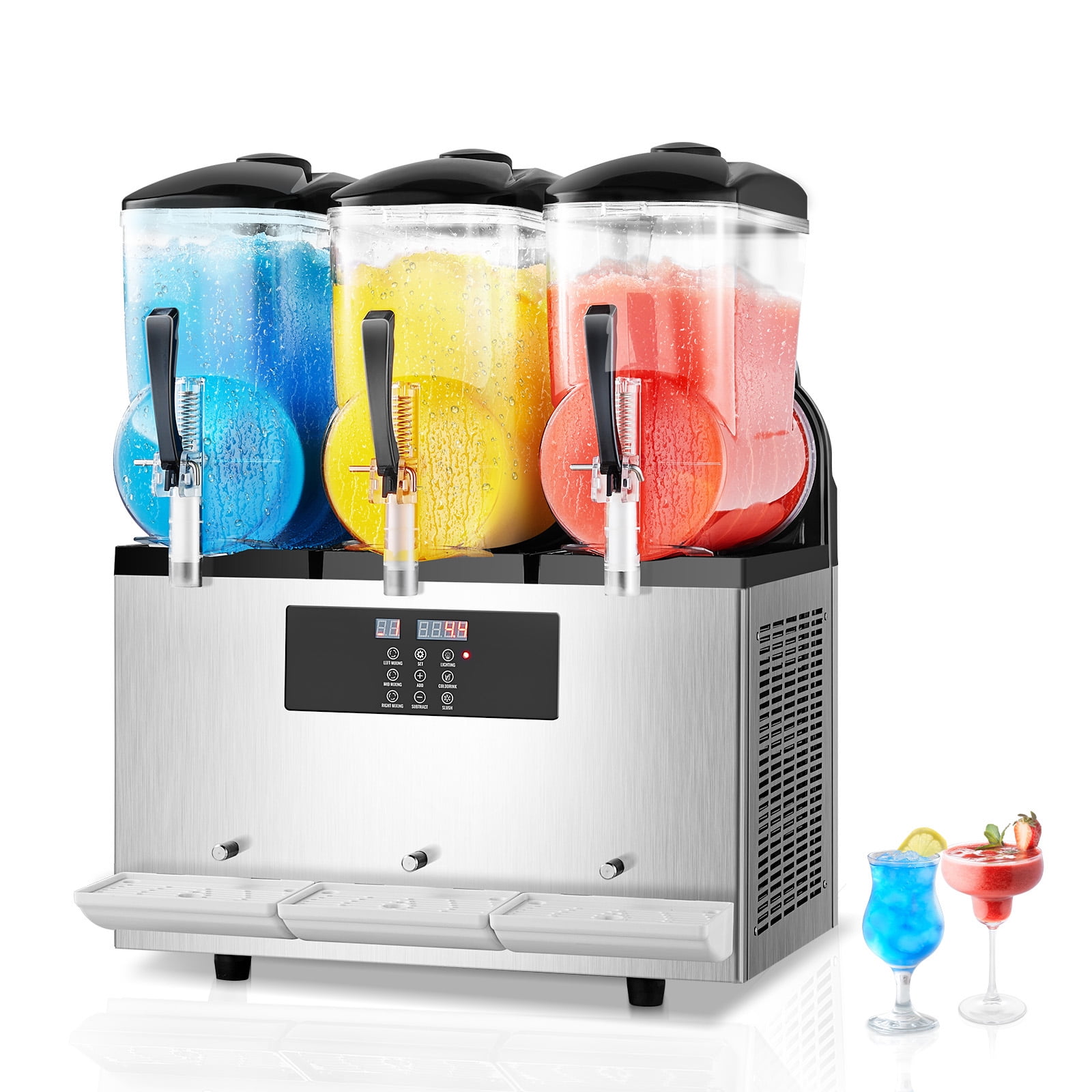 KFFKFF Commercial Slushy Machine, Frozen Drink Maker, Stainless Steel PC PP, 24.4×21.85×31.88 in