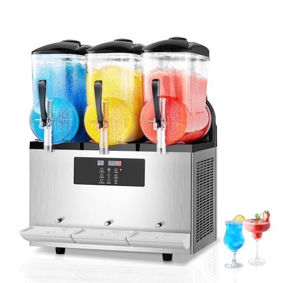 KFFKFF Commercial Slushy Machine with Triple 12L Tanks, Stainless Steel Frozen Drink Maker for Smoothies, Margaritas, and Slushies  Ideal for Parties, Restaurants, Cafes, and Bars