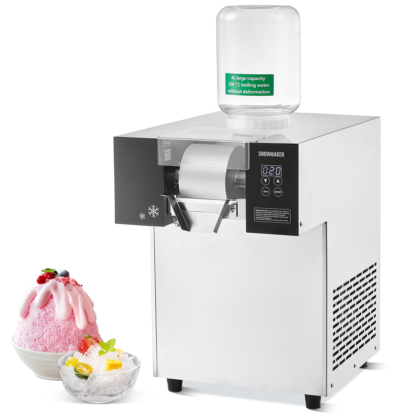 KFFKFF Commercial Snowflake Ice Machine, 397 lbs/24H Ice Maker Stainless Steel Ice Shaver, Electric Snow Cone Machine with Air Cooling System for Efficient Heat Dissipation, Ideal for Bakery and Cafe