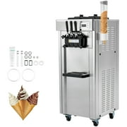 KFFKFF Commercial Soft Ice Cream Machine 21-31 L/H Output 3-Flavor LED Display Auto Clean 4.3L/1.1GAL Hopper ,1.7L/0.45gal Cylinder
