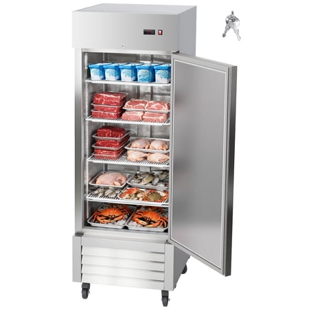 KFFKFF Commercial Stainless Steel Upright Freezer, 29" Wide, 22 Cu.Ft Capacity, Single Door with Auto-Defrost, Adjustable Shelves, -11 to 14? Temperature Range, LED Lighting, ETL Certified