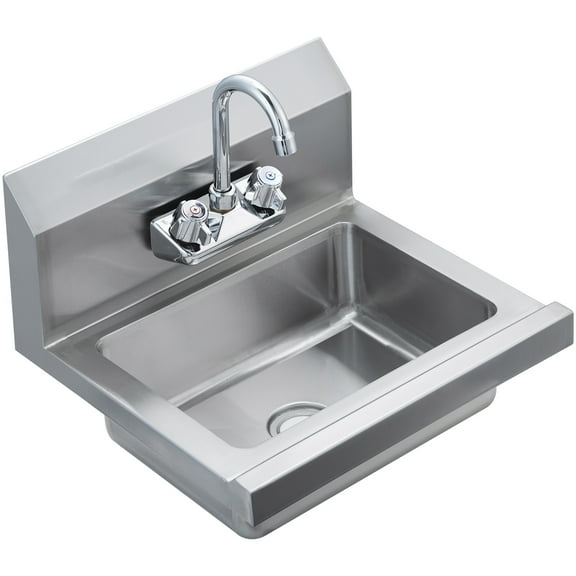 KFFKFF Commercial Stainless Steel Wall-Mounted Hand Sink with Faucet, Compact Utility Sink for Washing in Restaurants, Kitchens, Bars, Garages, and Homes, 17 x 12.8 Inches