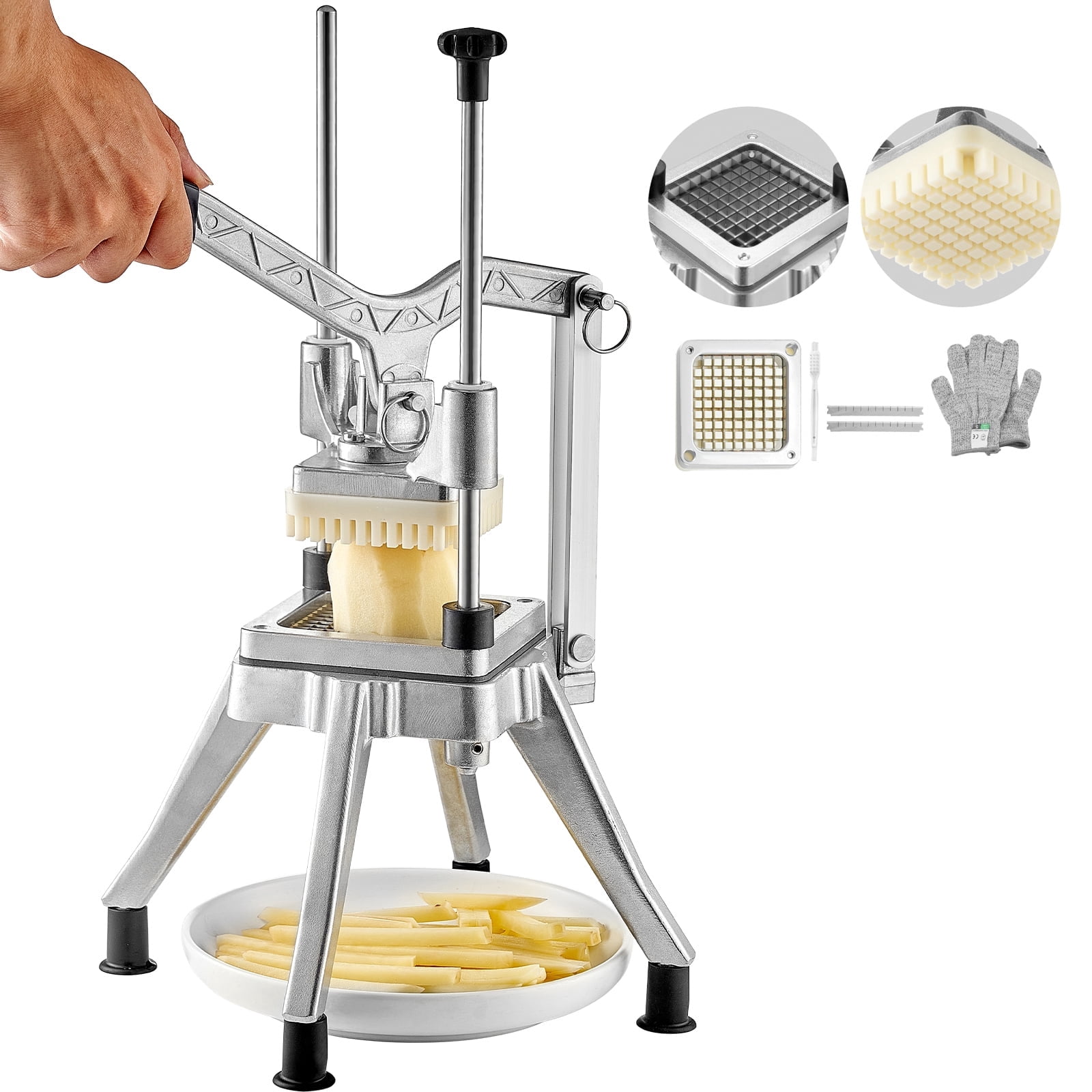 KFFKFF Commercial Vegetable and Fruit Chopper with 3/8″ Blade, Heavy-Duty Food Dicer and Slicer for Tomatoes, Peppers, Potatoes, Mushrooms, and More, Stainless Steel Construction, Silver