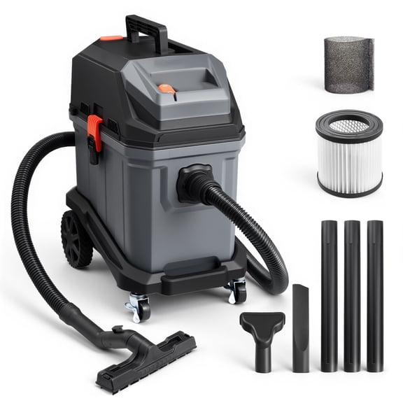 KFFKFF Commercial Wet and Dry Vacuum Cleaner, 11-Gallon Capacity, 5.5 Peak HP, Portable Design with Self-Cleaning Function, 1350W Power, 1.25in x 7ft Hose, 20ft Cord, Suitable for Jobsite