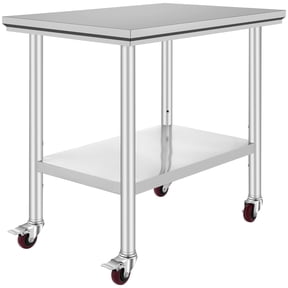 KFFKFF Commercial Work Food Prep Table, 36"x24" Stainless Steel Rolling Kitchen Cart with 4 Caster Wheels ,Heavy Duty Worktable Adjustable Undershelf