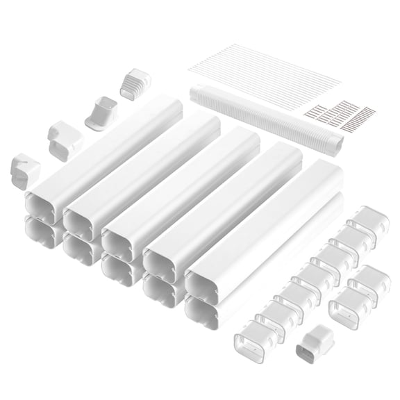 KFFKFF Compact Air Conditioner Line Set Cover, 3-Inch Width, 17.7Ft Length - Composed of PVC, Embellishing Duct Line Cover with 10 Straight Channels & Comprehensive Components