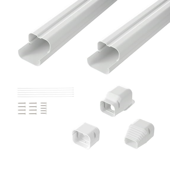 KFFKFF Compact Air Conditioner Line Set Cover, 3-inch Width, 7.4Ft Length - PVC Crafted Decorative Pipe Line Cover with 2 Straight Ducts & Comprehensive Components for Effortless Installation