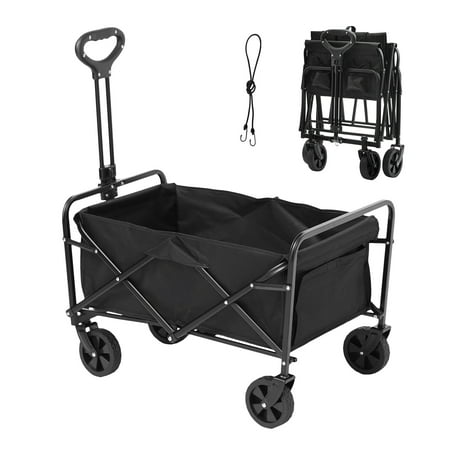 KFFKFF Collapsible Wagon Cart, 2 Cu.ft Utility Garden Cart with All-Surface 5in Wheels, 220 Lbs Foldable Trolley Cart with Beverage Holders, Recreational Trolley for Camping, Shopping