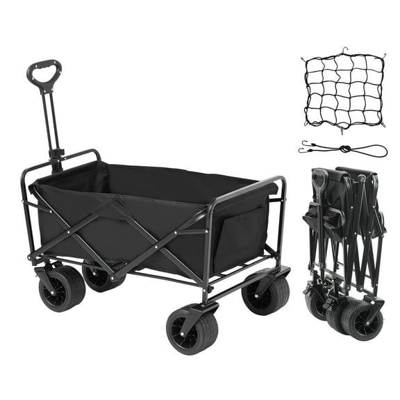 KFFKFF Compact Foldable Trolley, 3 cu.ft Utility Cart with All-Surface Wheels, Robust Foldable Trolley Cart 350 lbs Load Capacity with Beverage Holders, Recreational Trolley for Outdoors, Market