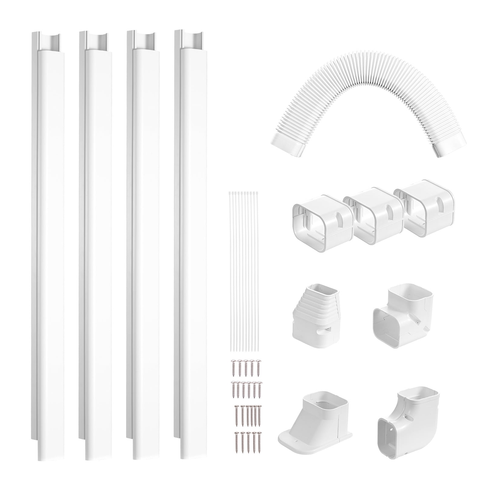 KFFKFF Compact Split Line Cover, 3-inch Width, 15.8Ft Length - PVC Aesthetic Pipe Line Cover for Air Conditioning Unit, Includes 4 Straight Ducts & Comprehensive Components, Simple Installation