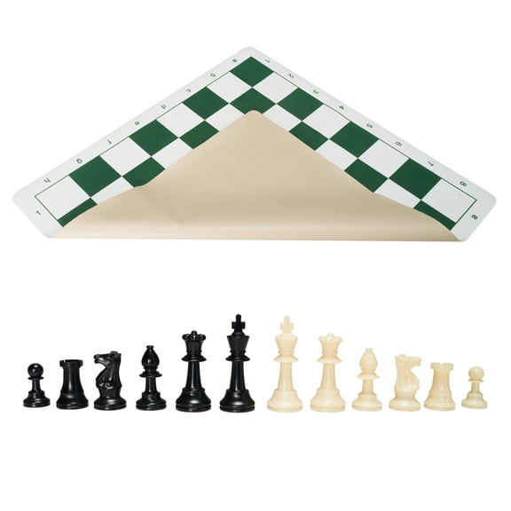 KFFKFF Competition Chess Kit, 20 Inch Silicone Rollable Novice Chess Mat, Collapsible Chess Playset with Plastic Balanced Chess Figures & Carry Pouch, Compact Journey Chess Board