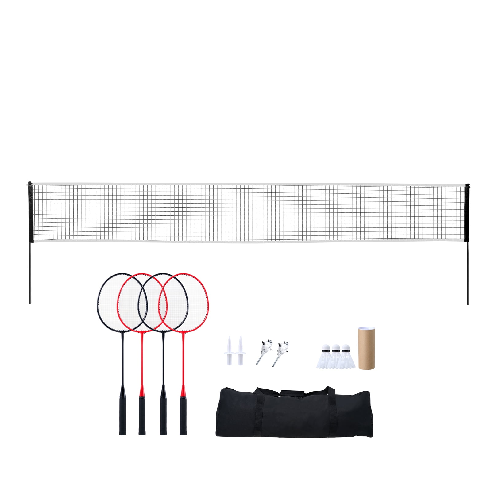 KFFKFF Complete Badminton Set for Outdoor Fun - Ideal for Beach, Park, Backyard with Net, Poles, Durable Carrying Case, 4 Metal Rackets & 3 Birdies