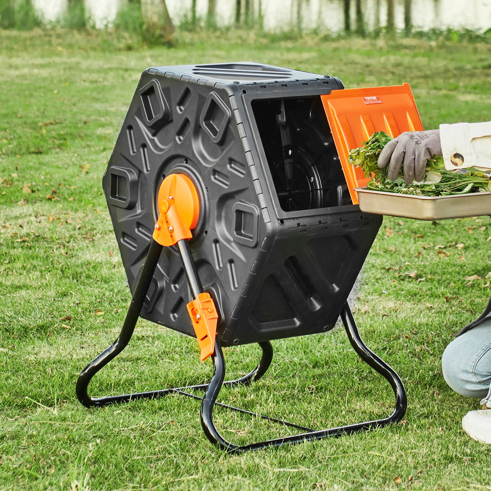 45 Gallon Dual Chamber Compost Tumbler - 360° Rotating, Fast Composting, Easy Assembly For Backyard