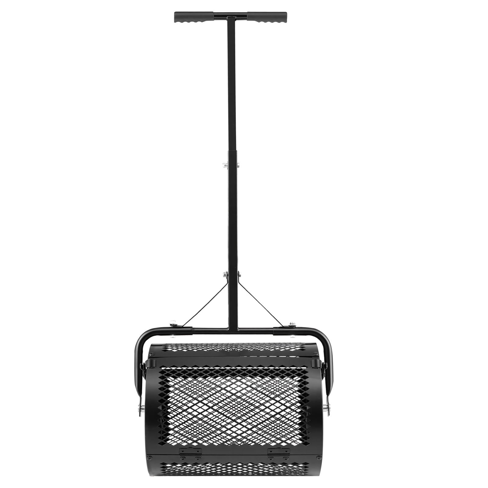 KFFKFF Compost Spreader, 16.5" Wide Peat Moss Roller with Adjustable T-Shaped Handle, 3 Height Settings, Durable Powder-Coated Steel Design, Lawn and Garden Tool for Seeding and Planting, Black