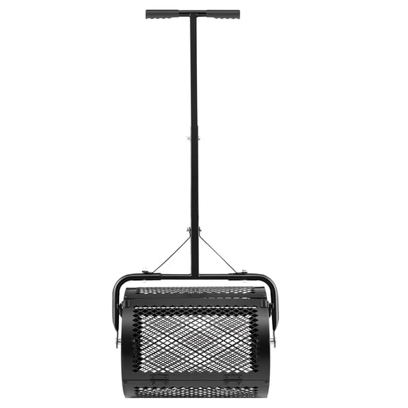 KFFKFF Compost Spreader, 16.5" Wide Peat Moss Roller with Adjustable T-Shaped Handle, 3 Height Settings, Durable Powder-Coated Steel Design, Lawn and Garden Tool for Seeding and Planting, Black