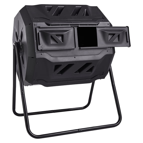 KFFKFF Compost Bin, 43-Gallon Double Chamber Rotating Compost Tumbler, Spacious Tumbler Composter with Dual Access Doors and Metal Structure, BPA-Free Compost Bin