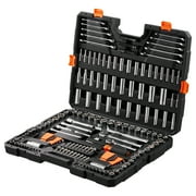 KFFKFF Comprehensive Mechanics Tool and Socket Set, 1/4 3/8 1/2 Drive with Deep and Standard Sockets, 205-Piece SAE and Metric Tool Kit Including Bits, Wrenches, Hex Keys, Accessories