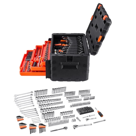 KFFKFF Comprehensive Mechanics Tool and Socket Set, 450 Pieces, Includes 1/4, 3/8, and 1/2 Inch Drive Deep and Standard Sockets, SAE and Metric Tools with Bits, Wrenches, Accessories
