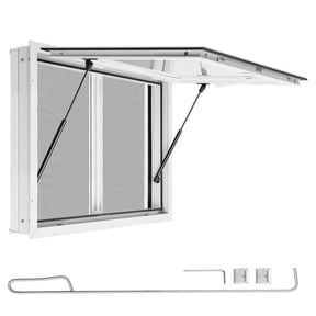 KFFKFF Concession Window 36x24 in Aluminum Alloy & Acrylic Service Window, Designed for Food Trucks, Features 85-Degree Stand Serving, Dual Sliding Screen Windows, Awning Door, Drag Hook.