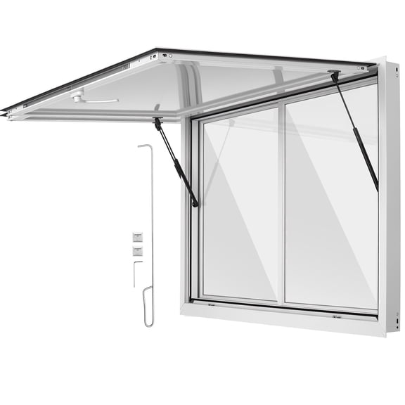 KFFKFF Concession Window 48x36 in Aluminum Alloy Service Window, Designed for Food Trucks, Features 2 Sliding Acrylic Panels,Awning Door with Drag Hook,and Rainwater Resistance,Opens Up to 85 Degrees