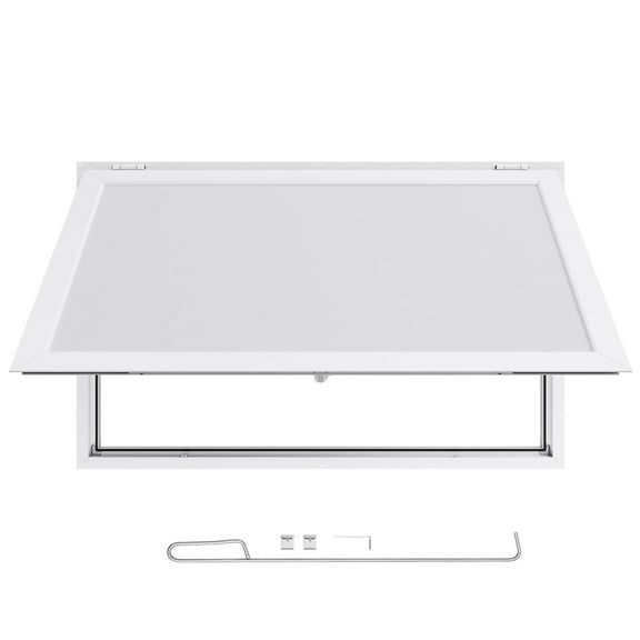 KFFKFF Concession Window 53x33 in, Aluminum Alloy Frame Service Window for Food Trucks, 85-Degree Openable Serving Window with Awning Door and Drag Hook, Water-Resistant Design for Food Trailers