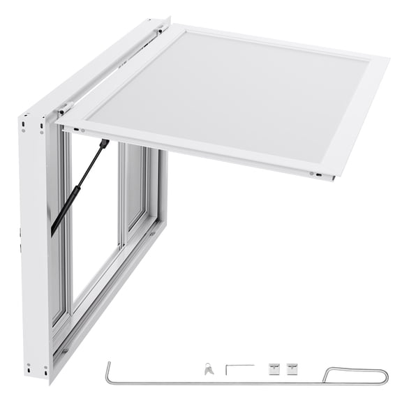 KFFKFF Concession Window 53x33 in, Aluminum Alloy Service Window for Food Truck, Adjustable 85-Degree Awning with Sliding Panels and Drag Hook for Trailers