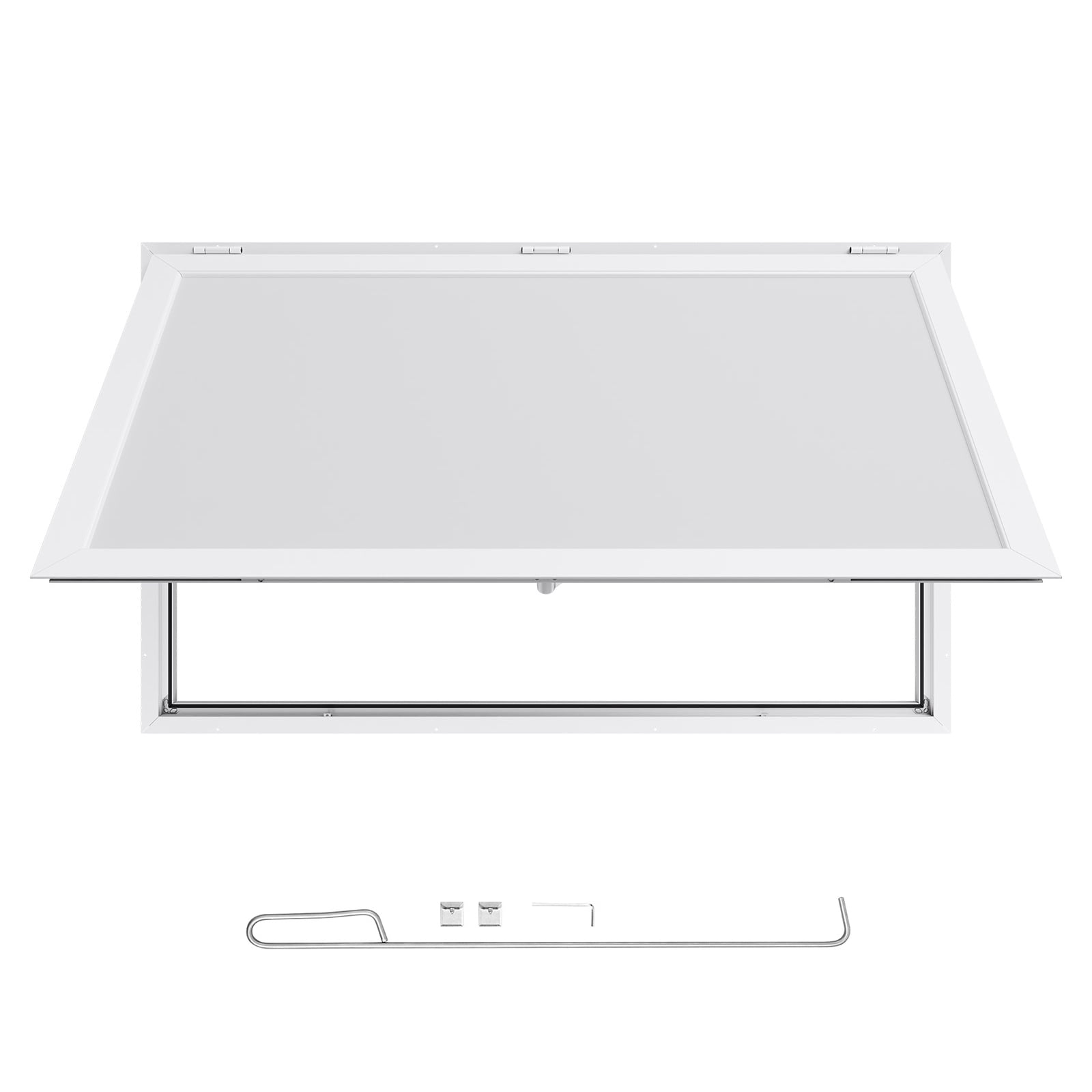 KFFKFF Concession Window 60x36 in, Aluminum Alloy Frame Service Window for Food Trucks, 85-Degree Opening Serving Window with Awning Door and Drag Hook, Water-Resistant Design for Trailers