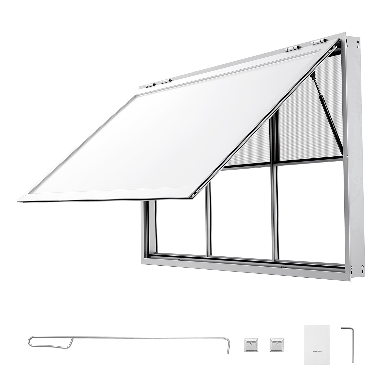 KFFKFF Concession Window 64x40 in Aluminum Alloy Service Window, Designed for Food Trucks, Features 3 Fixed & 3 Sliding Panels, Awning Door with Drag Hook, and Water-Resistant Construction