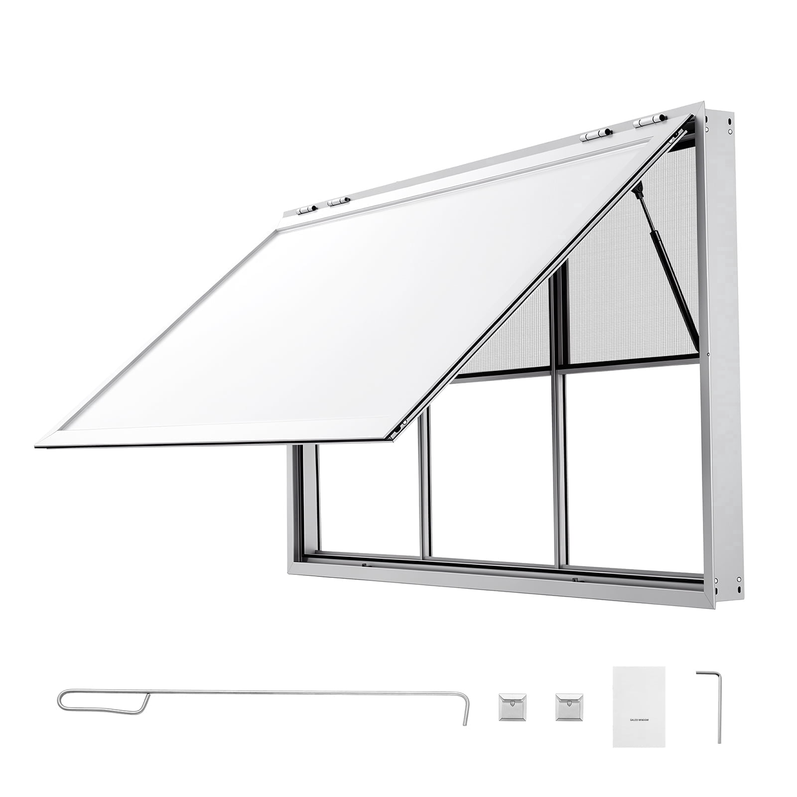 KFFKFF Concession Window 74x40 in Aluminum Alloy Service Window, Designed for Food Trucks, Features 3 Fixed and 3 Sliding Panels, Awning Door with Drag Hook, and Water-Resistant Construction