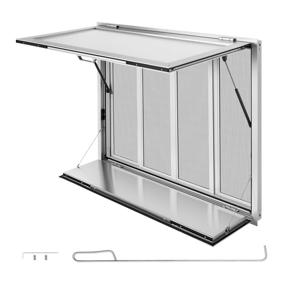 KFFKFF Concession Window with Folding Shelf 48x36in Aluminum Alloy Service Window, Designed for Food Trucks, Adjustable Up to 85 Degrees, Features 4 Sliding Screen Windows, Awning Door, Drag Hook