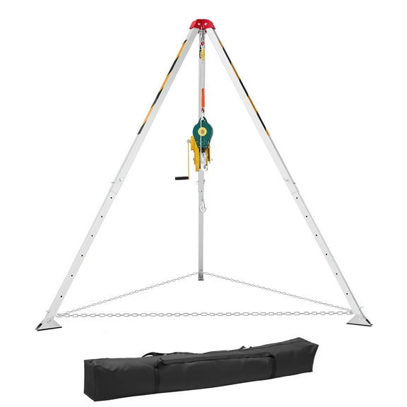 KFFKFF Confined Space Tripod Kit with Adjustable Legs, 2600 lbs Lifting Hoist, 98.5 ft Cable, 32.8 ft Fall Protection, Portable Design, 5.25-8.04 ft Working Height