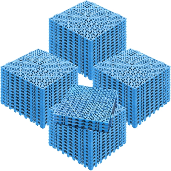 KFFKFF Connectable Tiles in Blue, 55PCS, Measuring 12" x 12" Each, Composed of Gentle PVC, Featuring Interlocking Drainage Floor Tiles, Slip-Resistant with Drainage Openings, in Blue