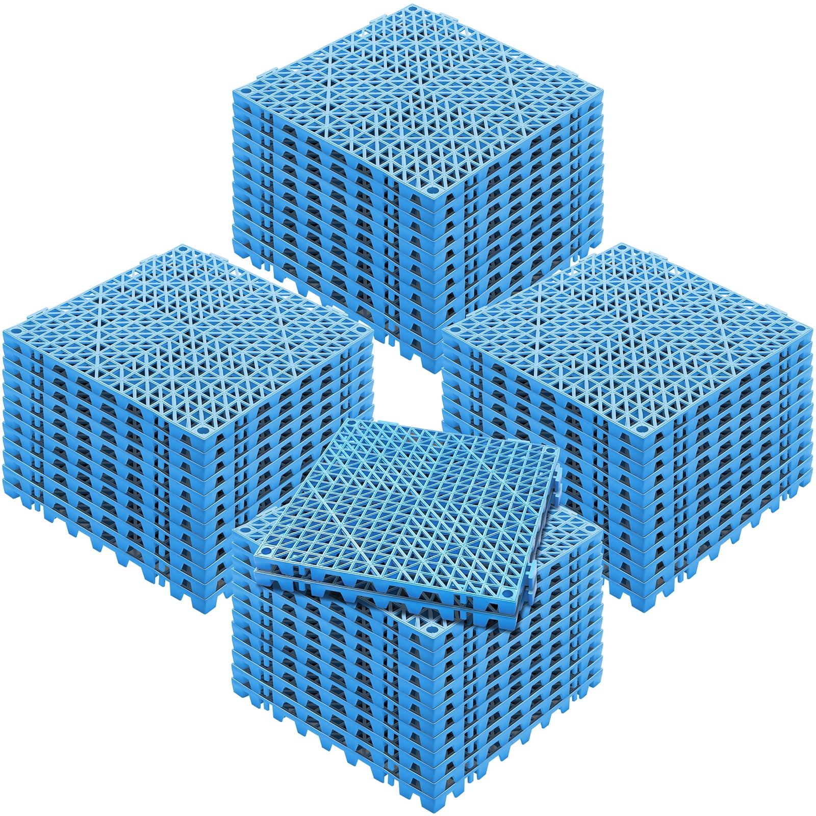 KFFKFF Connectable Tiles Set of 50 in Blue, 12" x 12" Assembly, Cushioned PVC Connectable Drainage Floor Tiles, Slip-Resistant with Drainage Ports for Lavatory, Washroom, Kitchen, Pool, Damp Zones