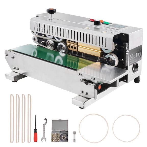 KFFKFF Continuous Bag Band Sealing Machine, 0.24-0.47 in/6-12 mm Seal Width, Horizontal Band Sealer with Digital Temperature Control, Stainless Steel Sealer for 0.02-0.8 mm Plastic Bag Film